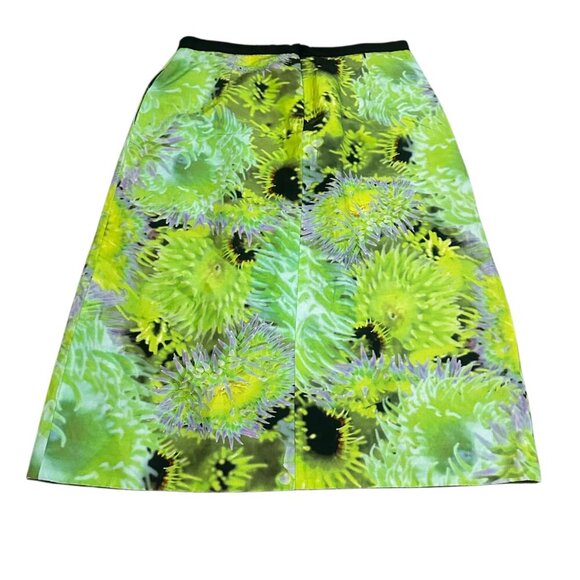 Tibi Athena Neon Green Floral Print Bold Pencil High Waisted Fitted Size 10 - Picture 8 of 11